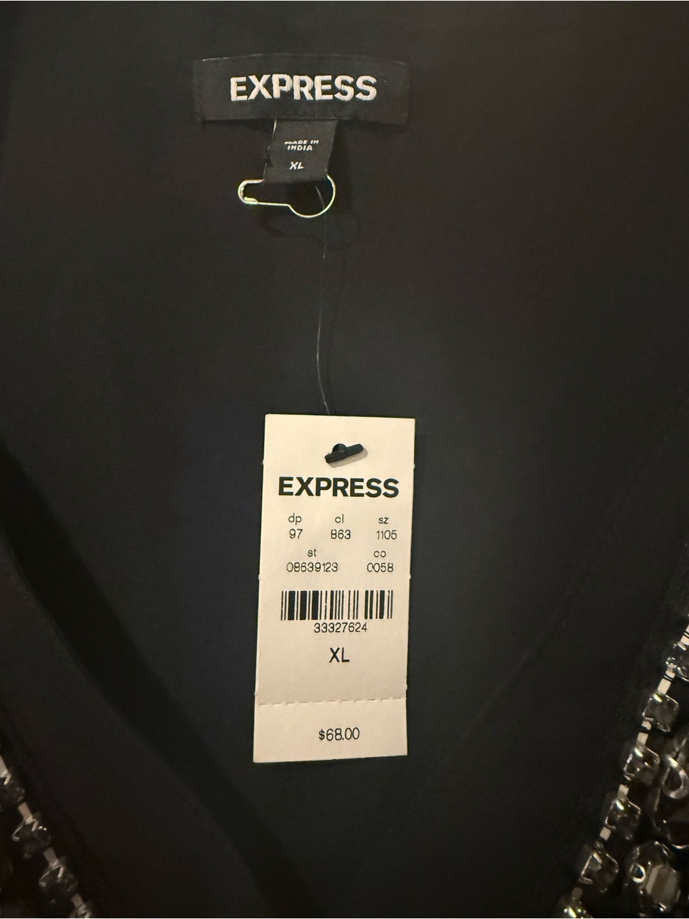 Express Black Satin V-Neck Jeweled Cami - Picture 2 of 4